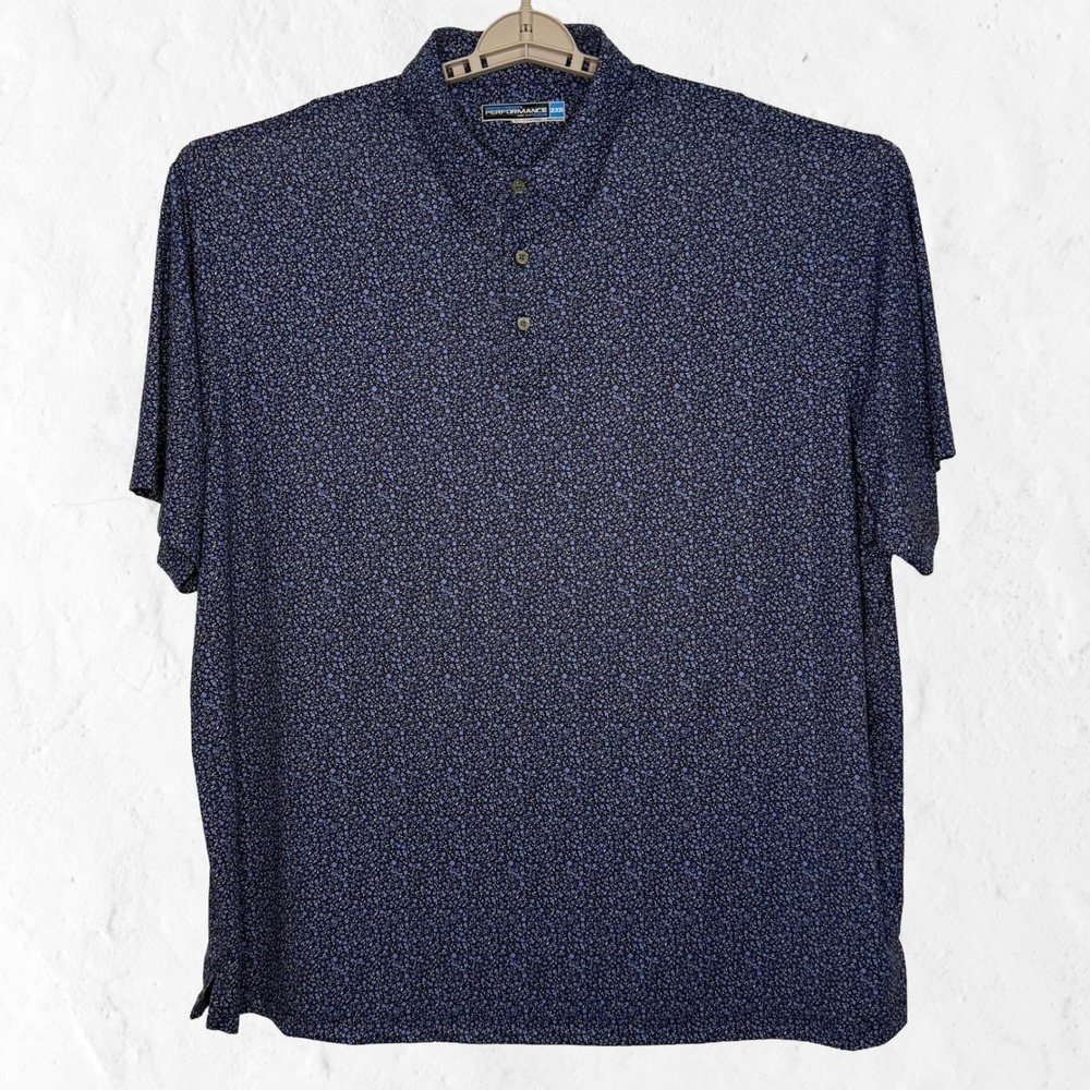 Roundtree & Yorke Polo Shirt Mens 2XB Blue Floral Performance Excellent Stretch